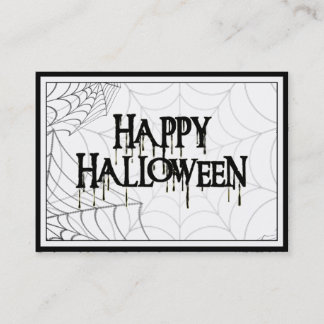Spiderwebs And Happy Halloween Creepy Text Business Card