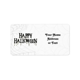 Spiderwebs And Happy Halloween Creepy Text Label