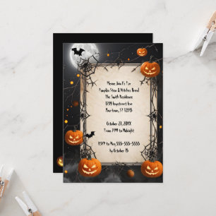 Spiderwebs and Jack-O-Lanterns Halloween Invitation