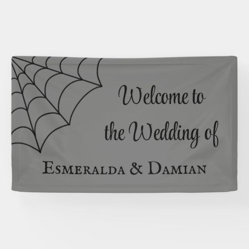 Spiderwebs Black and Gray Gothic Wedding Banner