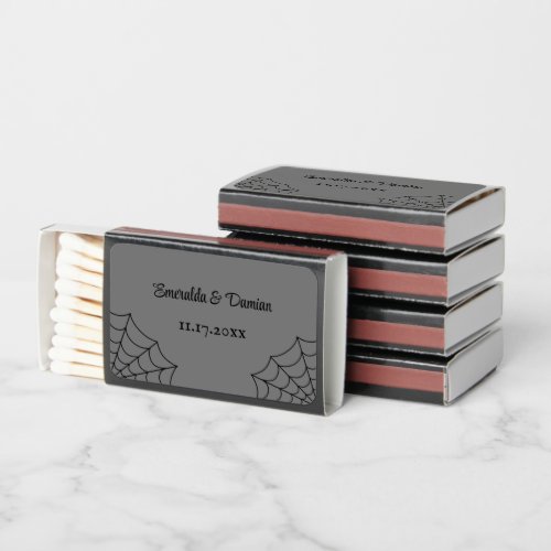 Spiderwebs Black and Gray Gothic Wedding Matchboxes
