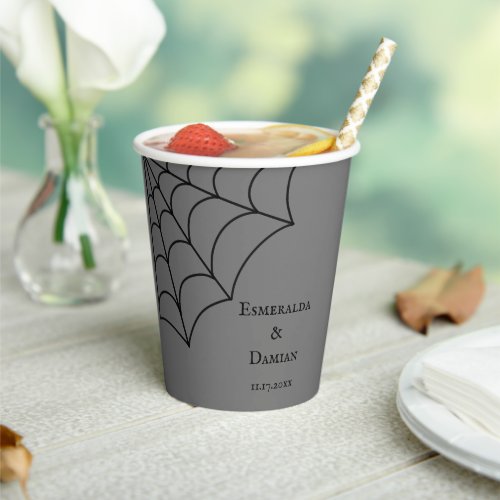 Spiderwebs Black and Gray Gothic Wedding Paper Cups