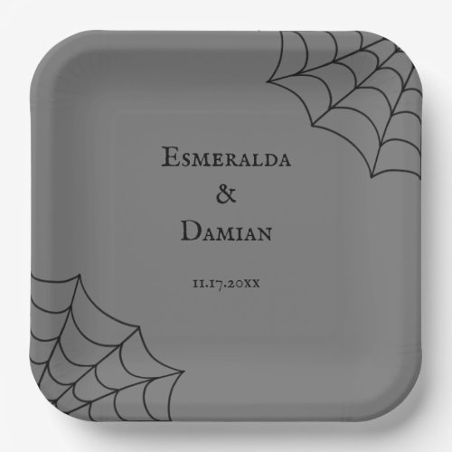 Spiderwebs Black and Gray Gothic Wedding Paper Plates