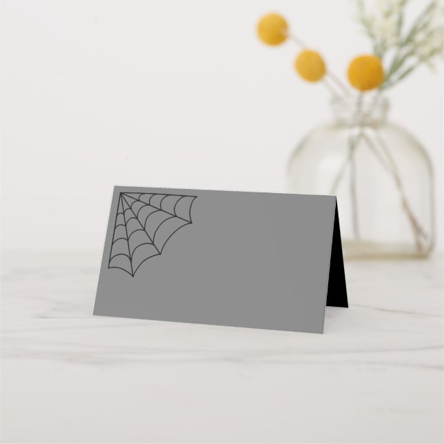 Spiderwebs Black and Gray Gothic Wedding Place Card (Front)
