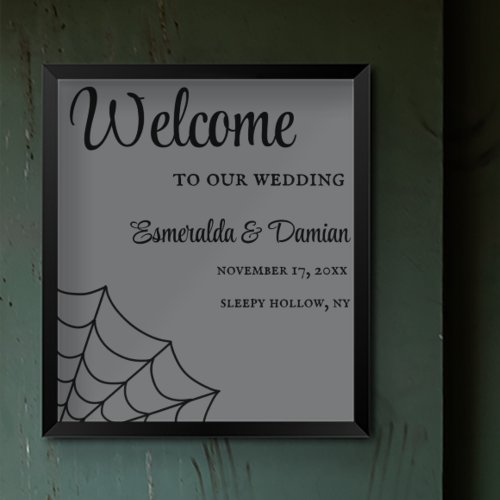 Spiderwebs Black and Gray Gothic Wedding Poster