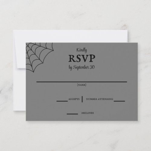 Spiderwebs Black and Gray Gothic Wedding RSVP
