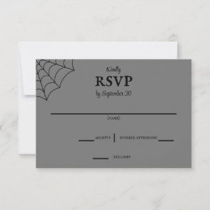 Spiderwebs Black and Gray Gothic Wedding RSVP Card