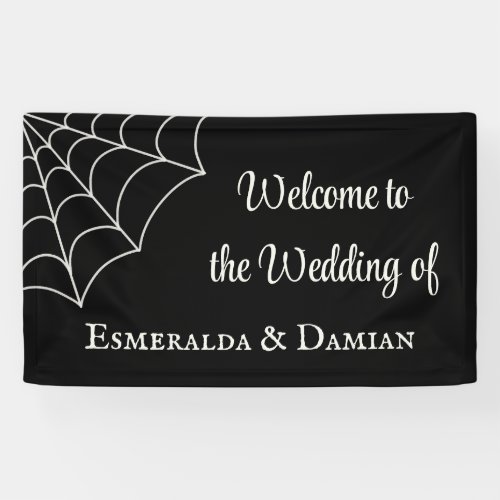 Spiderwebs Black and White Gothic Wedding Banner