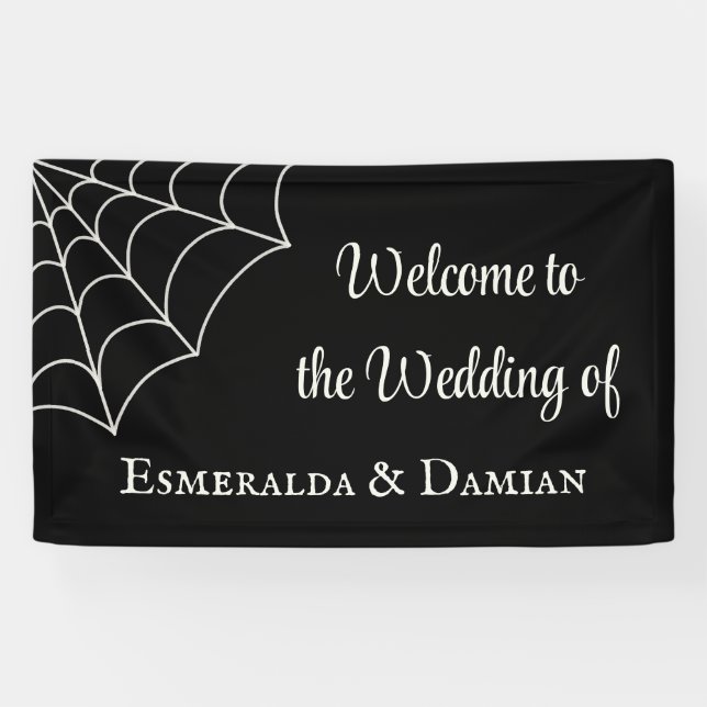 Spiderwebs Black and White Gothic Wedding Banner (Horizontal)