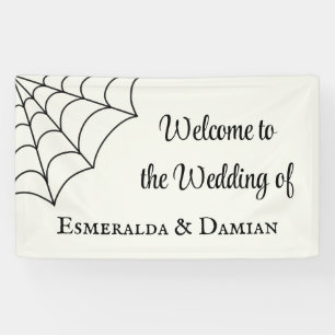 Spiderwebs Black and White Gothic Wedding Banner