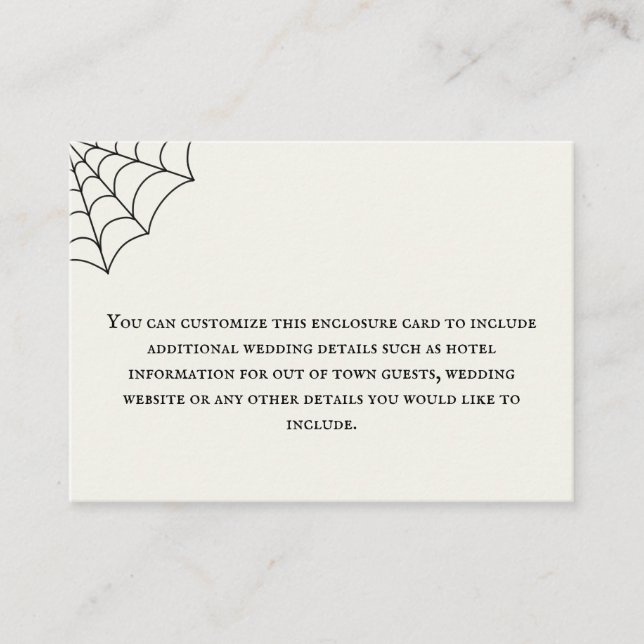 Spiderwebs Black and White Gothic Wedding Enclosure Card (Front)