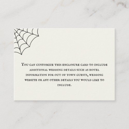 Spiderwebs Black and White Gothic Wedding Enclosure Card