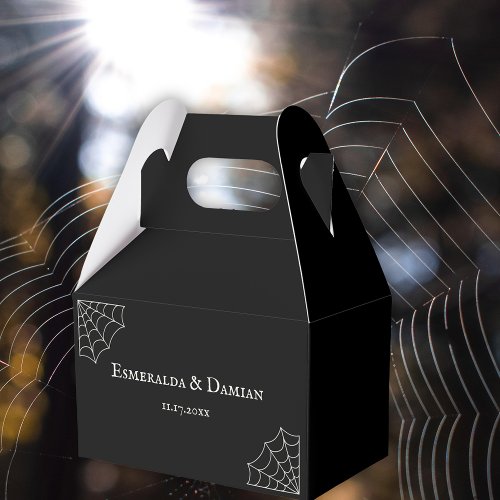 Spiderwebs Black and  White Gothic Wedding Favor Boxes
