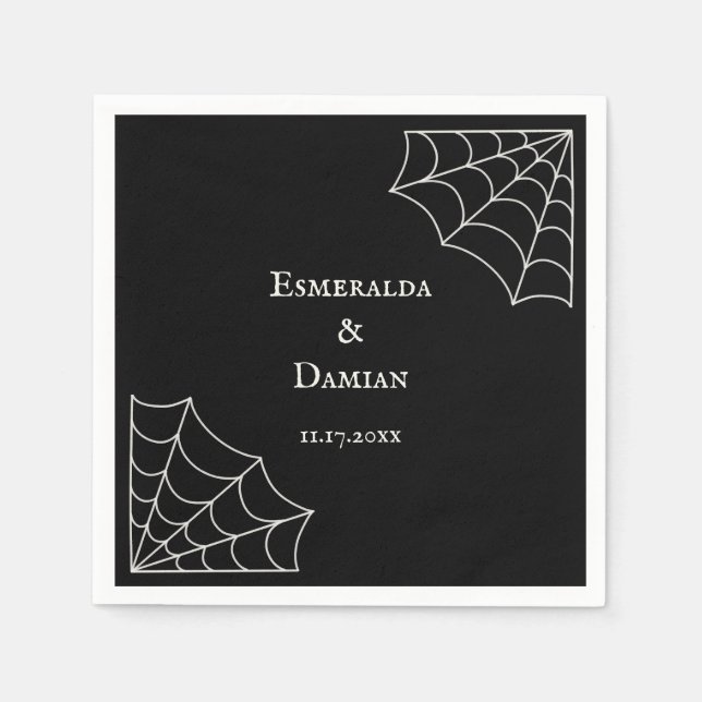 Spiderwebs Black and White Gothic Wedding  Napkins (Front)