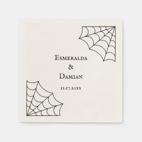 Spiderwebs Black and White Gothic Wedding Napkins