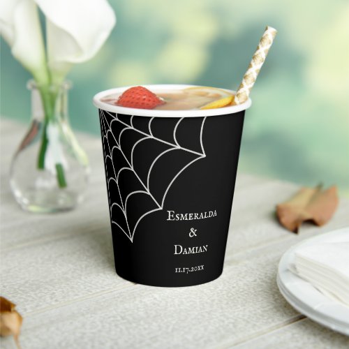 Spiderwebs Black and White Gothic Wedding Paper Cups