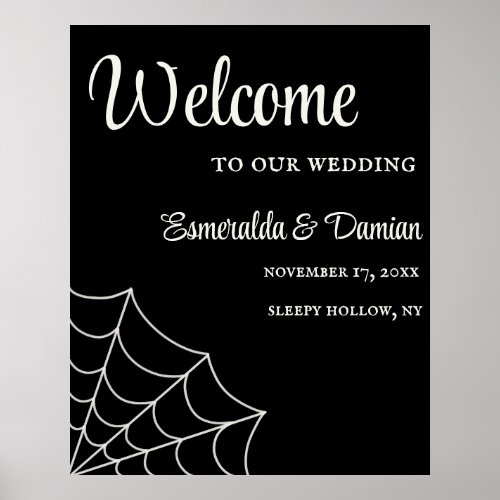 Spiderwebs Black and White Gothic Wedding Poster