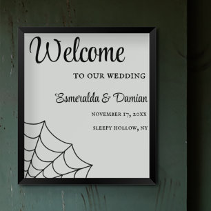 Spiderwebs Black and White Gothic Wedding Poster