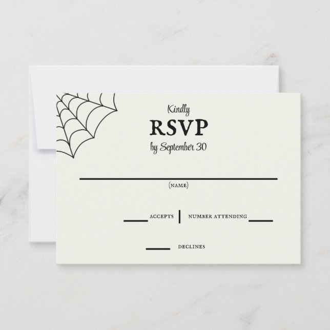 Spiderwebs Black and White Gothic Wedding RSVP Card (Front)