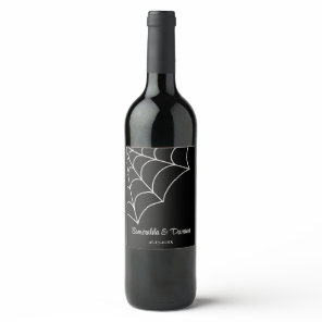 Spiderwebs Black and White Gothic Wedding Wine Label