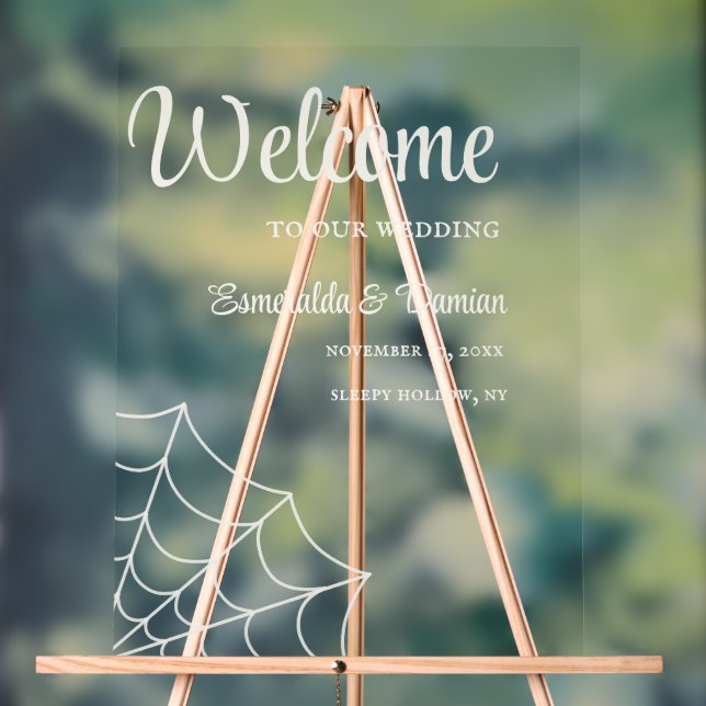 Spiderwebs Gothic Wedding Welcome Acrylic Sign (Neutral)