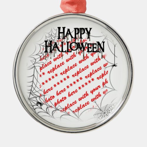 Spiderwebs in the Corner Halloween Photo Frame Metal Ornament