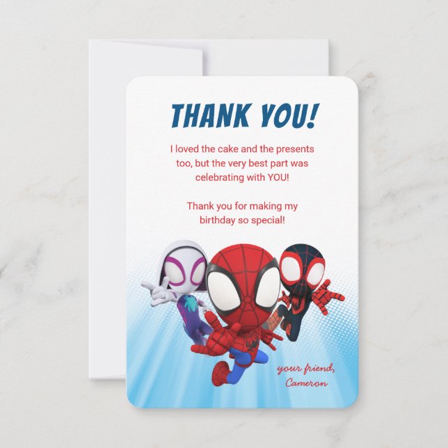 Spidey and His Amazing Friends Birthday Thank You Invitation (Front)