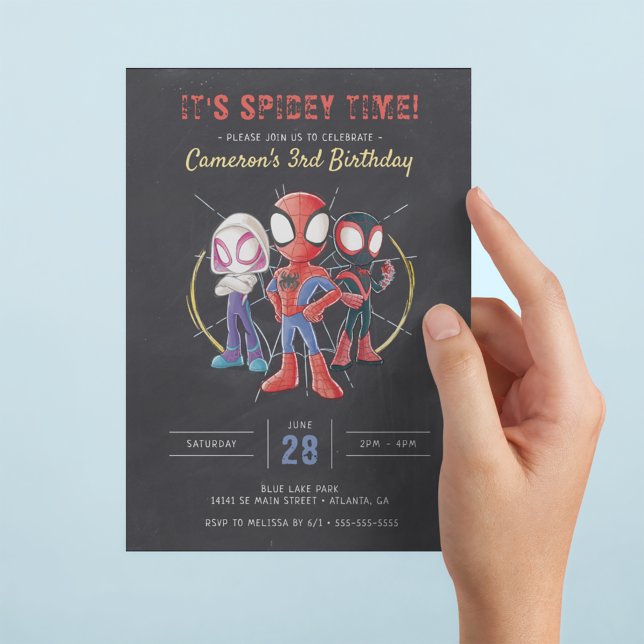 Spidey and His Amazing Friends Chalkboard Birthday Invitation (Creator Uploaded)