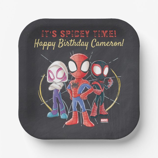 Spidey and His Amazing Friends Chalkboard Birthday Paper Plates (Front)