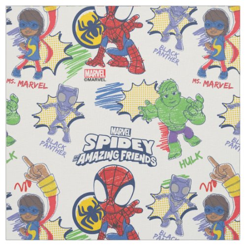 Spidey and his Amazing Friends Crayon Graphic Fabric