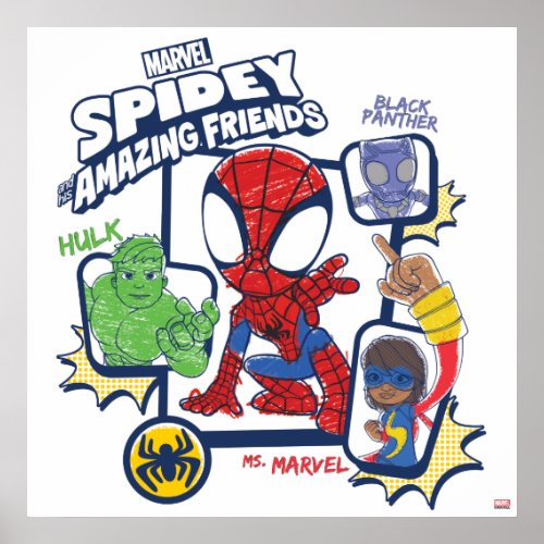 Spidey and his Amazing Friends Crayon Graphic Poster
