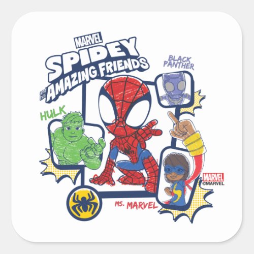 Spidey and his Amazing Friends Crayon Graphic Square Sticker