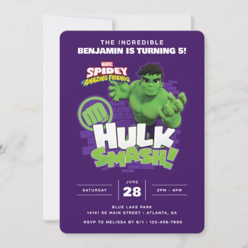Spidey and His Amazing Friends Hulk Birthday Invitation