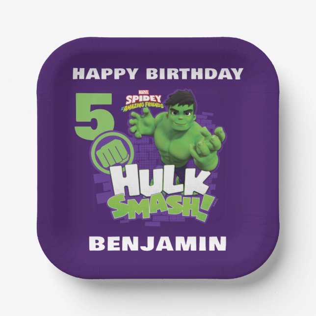 Spidey and His Amazing Friends Hulk Smash Birthday Paper Plates (Front)