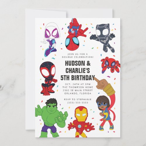 Spidey and His Amazing Friends Twin Birthday Invitation