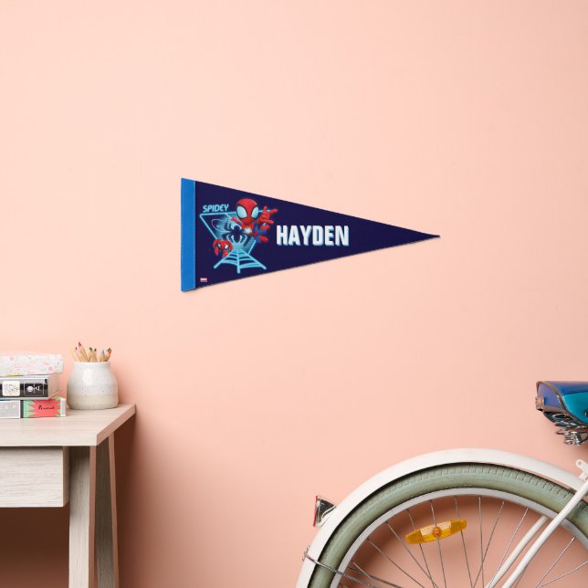 Spidey and TRACE-E Glow Webs Glow Pennant Flag (Front)