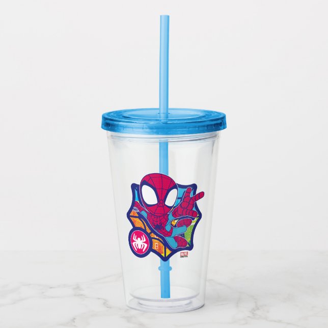 Spidey Comic-Style Web Graphic Acrylic Tumbler (Front)