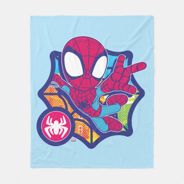 Spidey Comic-Style Web Graphic Fleece Blanket (Front)