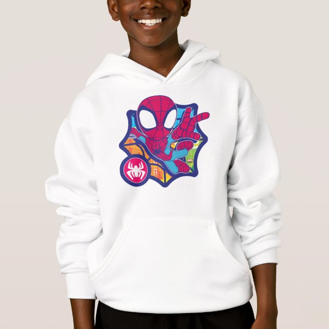 Spidey Comic-Style Web Graphic Hoodie (Front)