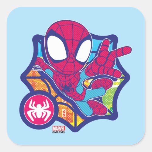 Spidey Comic_Style Web Graphic Square Sticker