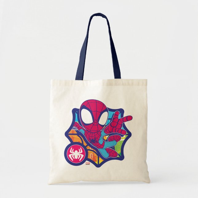 Spidey Comic-Style Web Graphic Tote Bag (Front)