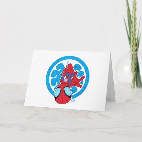 Spidey Hanging Upside Down Logo Villain Collage Card