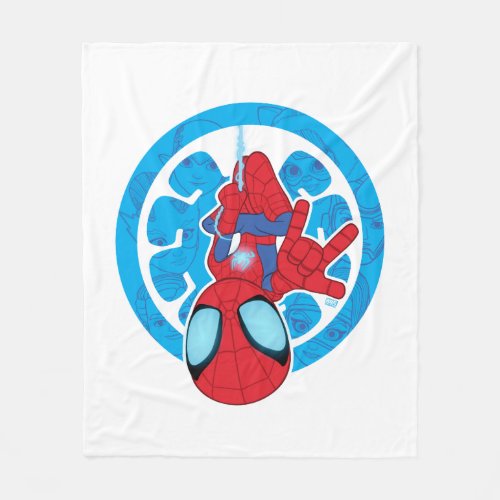 Spidey Hanging Upside Down Logo Villain Collage Fleece Blanket