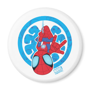 Spidey Hanging Upside Down Logo Villain Collage Magnet