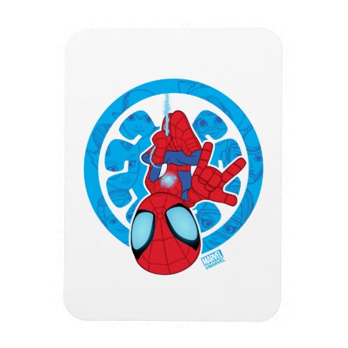 Spidey Hanging Upside Down Logo Villain Collage Magnet