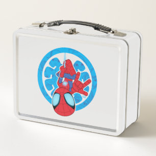 Spidey Hanging Upside Down Logo Villain Collage Metal Lunch Box