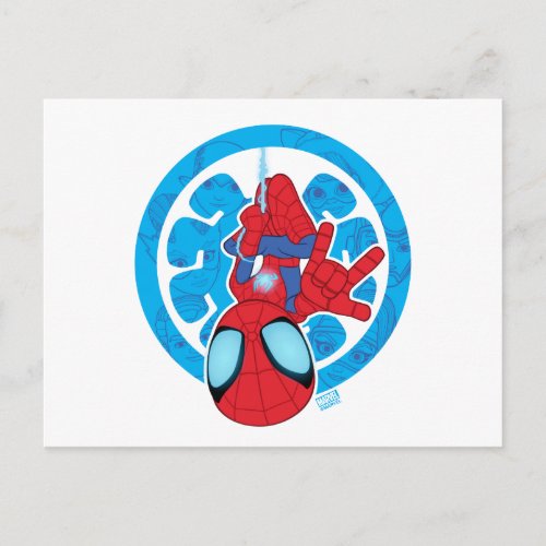 Spidey Hanging Upside Down Logo Villain Collage Postcard
