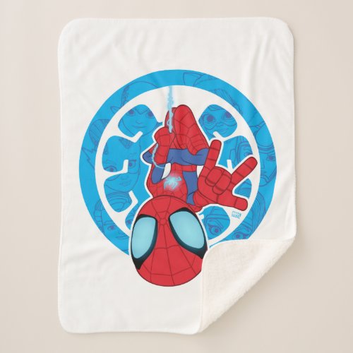 Spidey Hanging Upside Down Logo Villain Collage Sherpa Blanket
