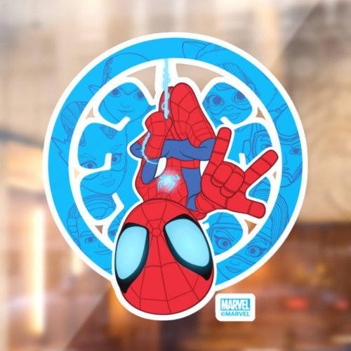 Spidey Hanging Upside Down Logo Villain Collage Window Cling