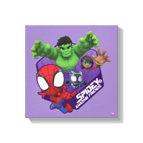 Spidey, Hulk, Ms. Marvel, & Black Panther Hexagon Canvas Print